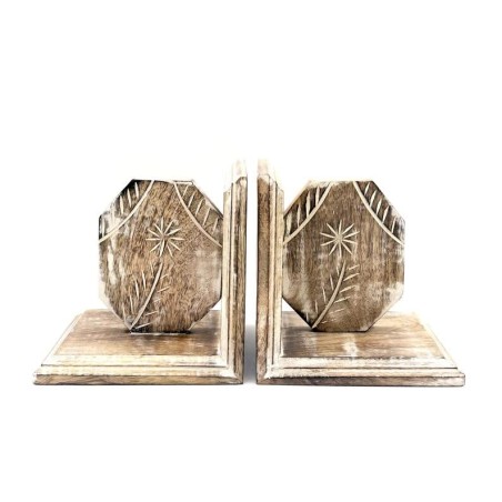 Handmade Wood Carved Floral Bookends