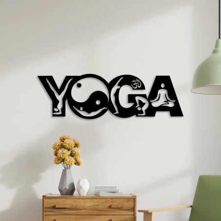 Black Wooden Yoga Word Wall Art