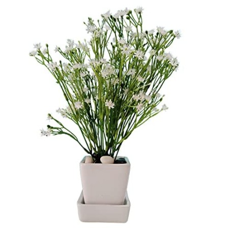 Artificial White Flower Ceramic Pot